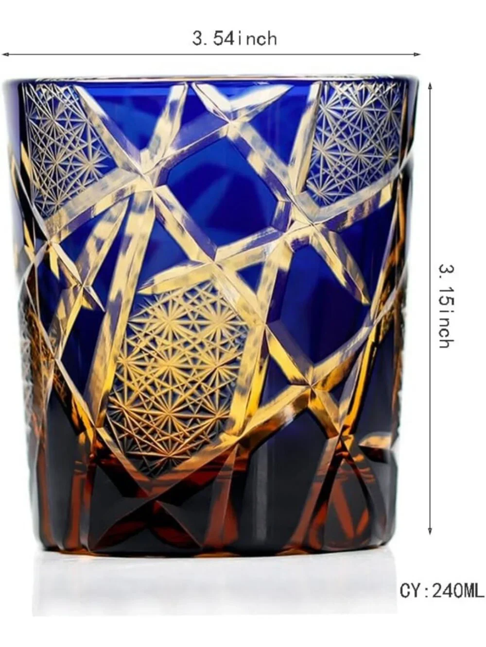 Elegant Cobalt Blue Crystal Old Fashioned Glasses - 9oz Whiskey & Cocktail Set